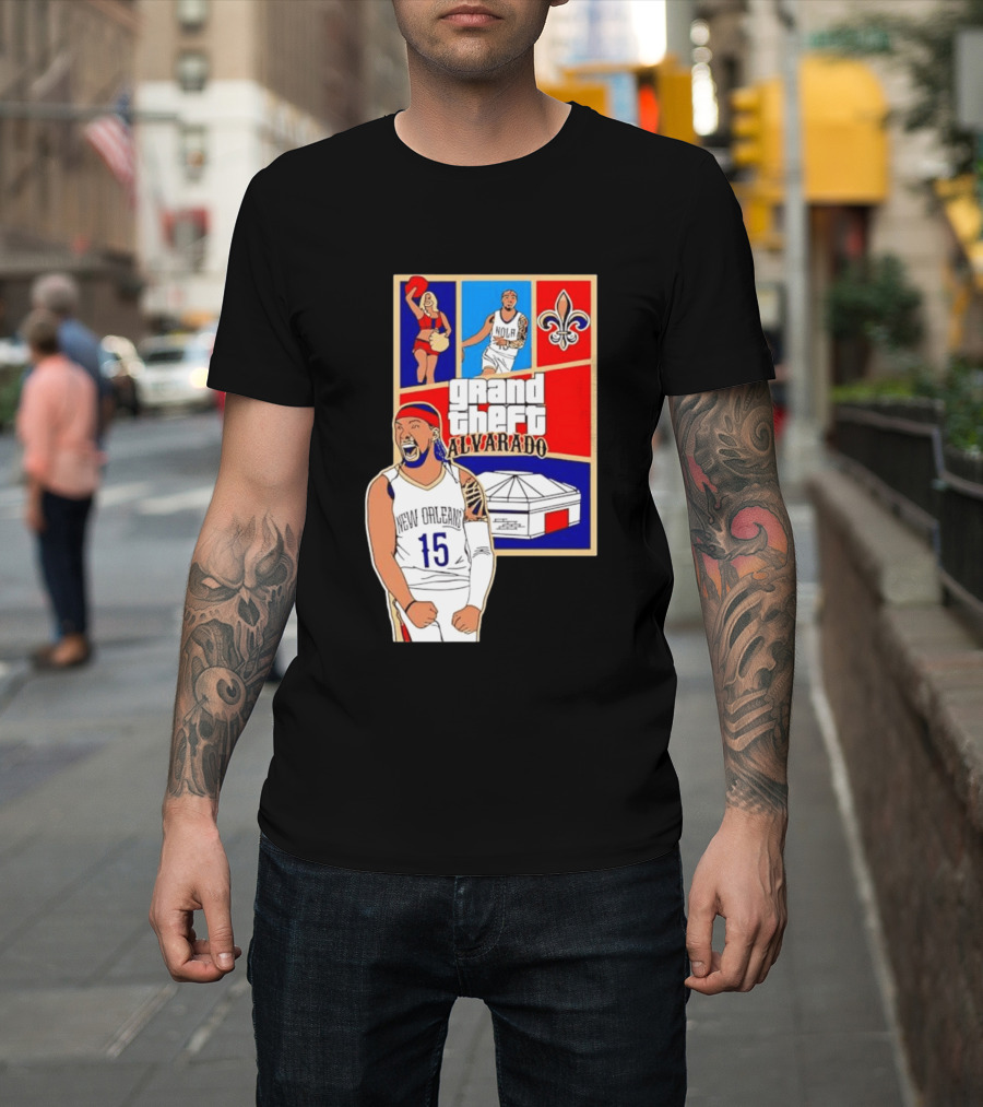 Grand Theft Alvarado New Orleans NOLA 15 Fleur De Lis Basketball T-Shirt