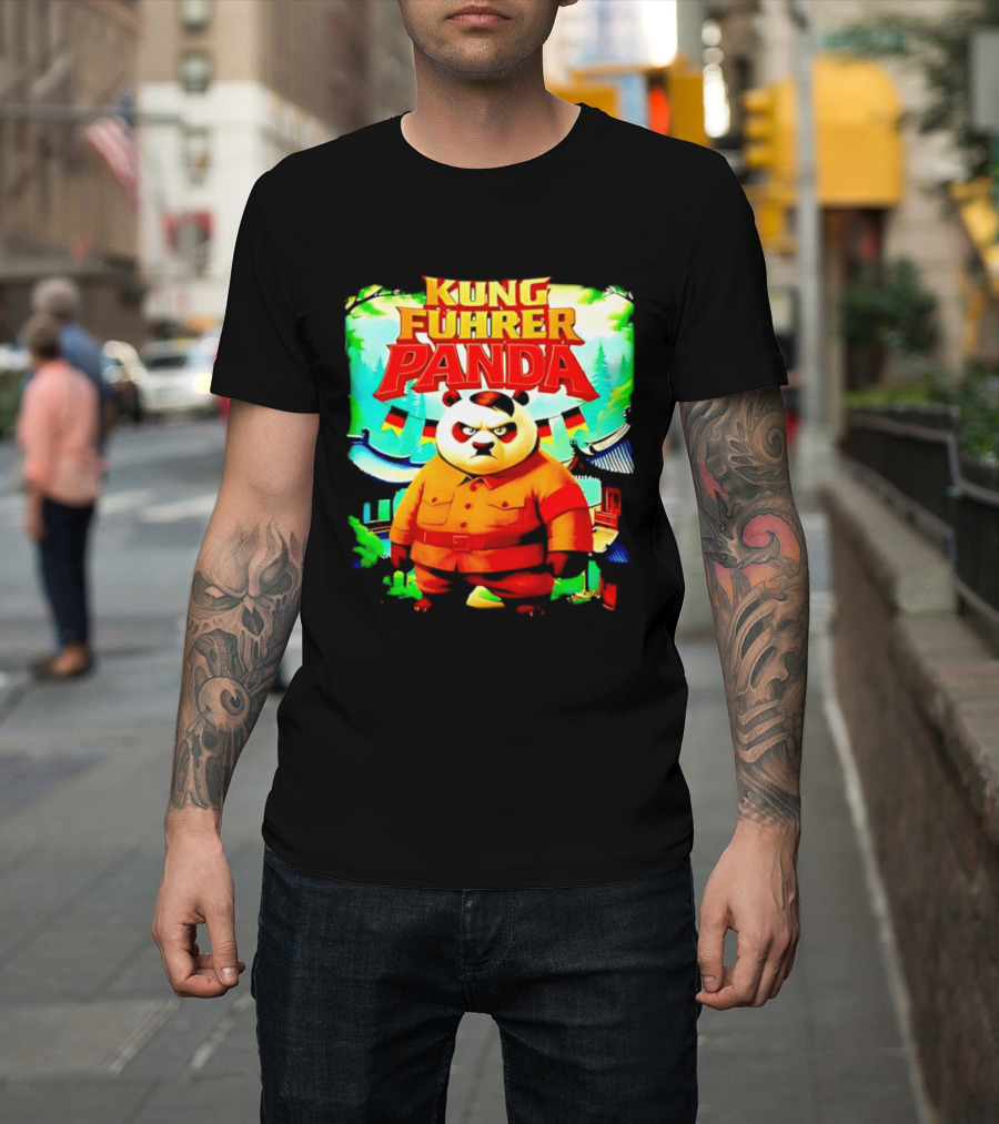Kung Fuhrer Panda Military Styled Bear With Flags T-Shirt