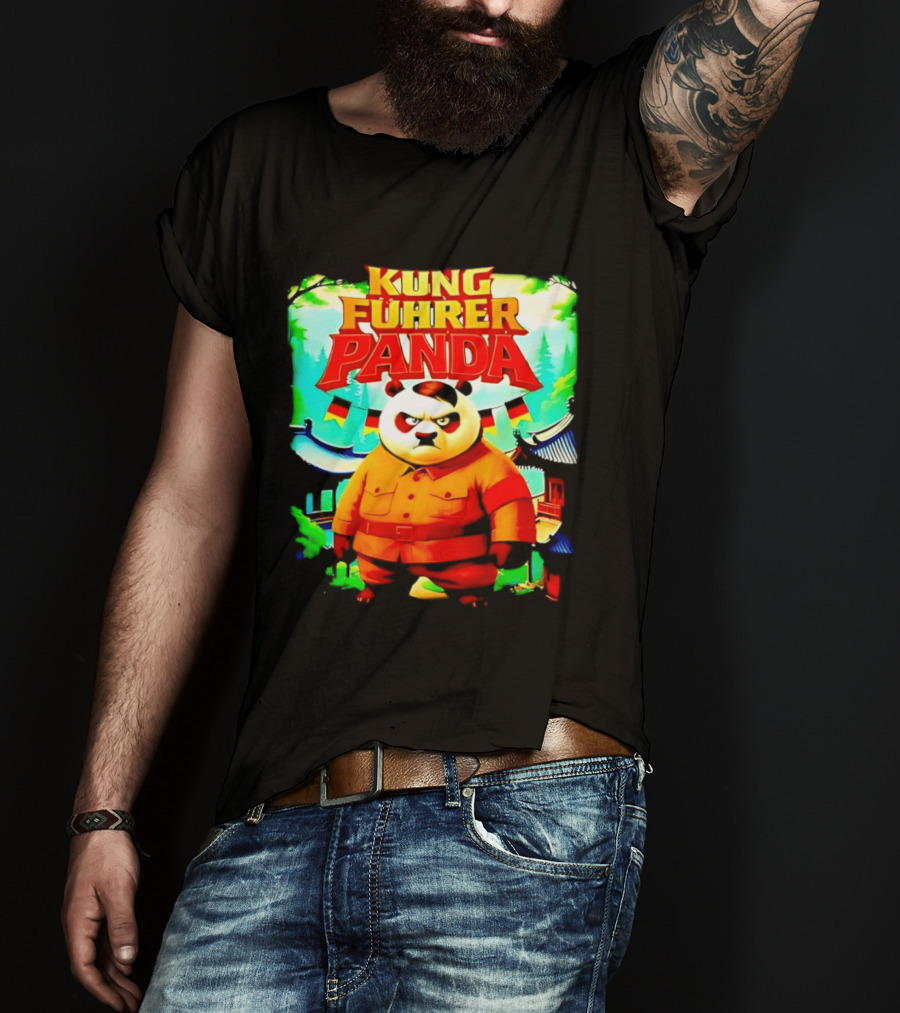 Kung Fuhrer Panda Military Styled Bear With Flags T-Shirt