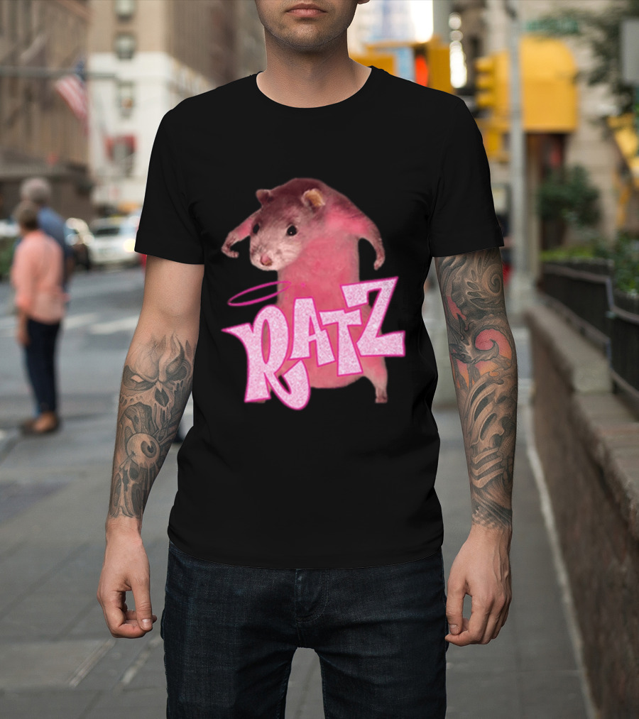 Ratz Pink Rat Meme Funny Text Bold Letters Halo T-Shirt