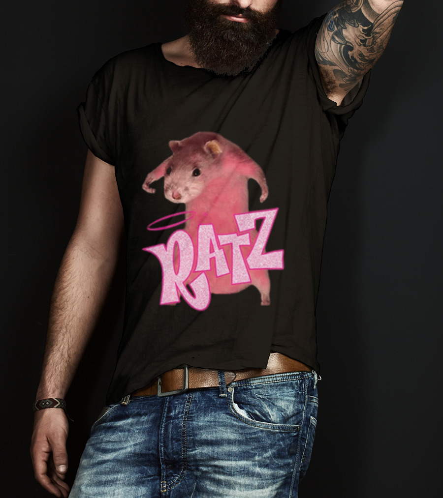 Ratz Pink Rat Meme Funny Text Bold Letters Halo T-Shirt