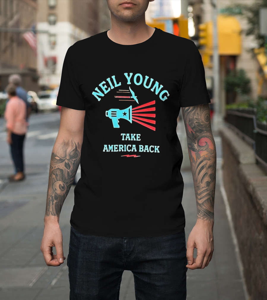 Neil Young Take America Back Megaphone And Bird T-Shirt