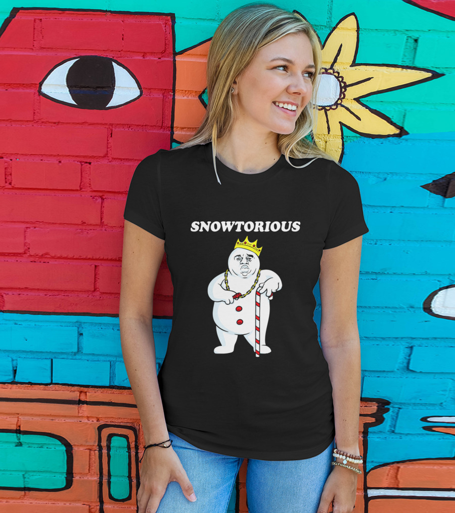 SNOWTORIOUS Funny Christmas King Snowman With Crown And Candy Cane T-Shirt