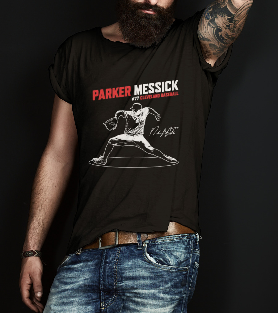 Parker Messick #77 Cleveland Baseball Commander Signature T-Shirt