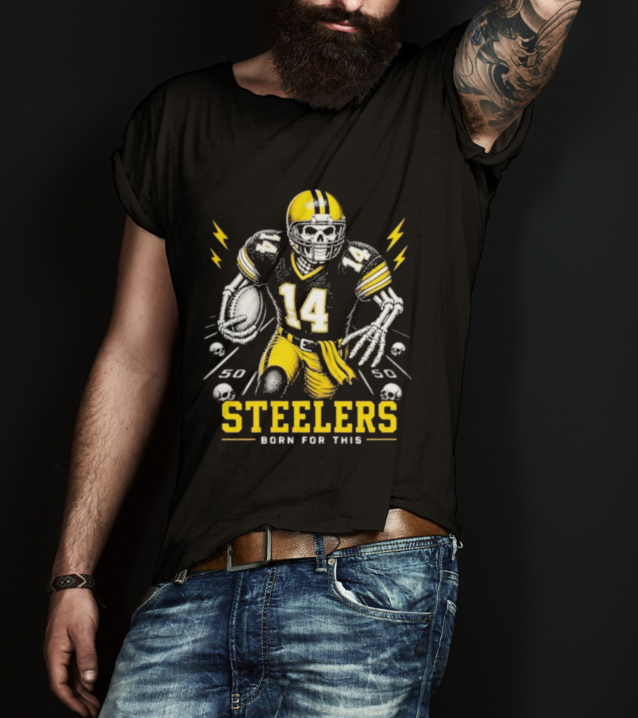 Steelers Born For This Skull Football Player 14 T-Shirt