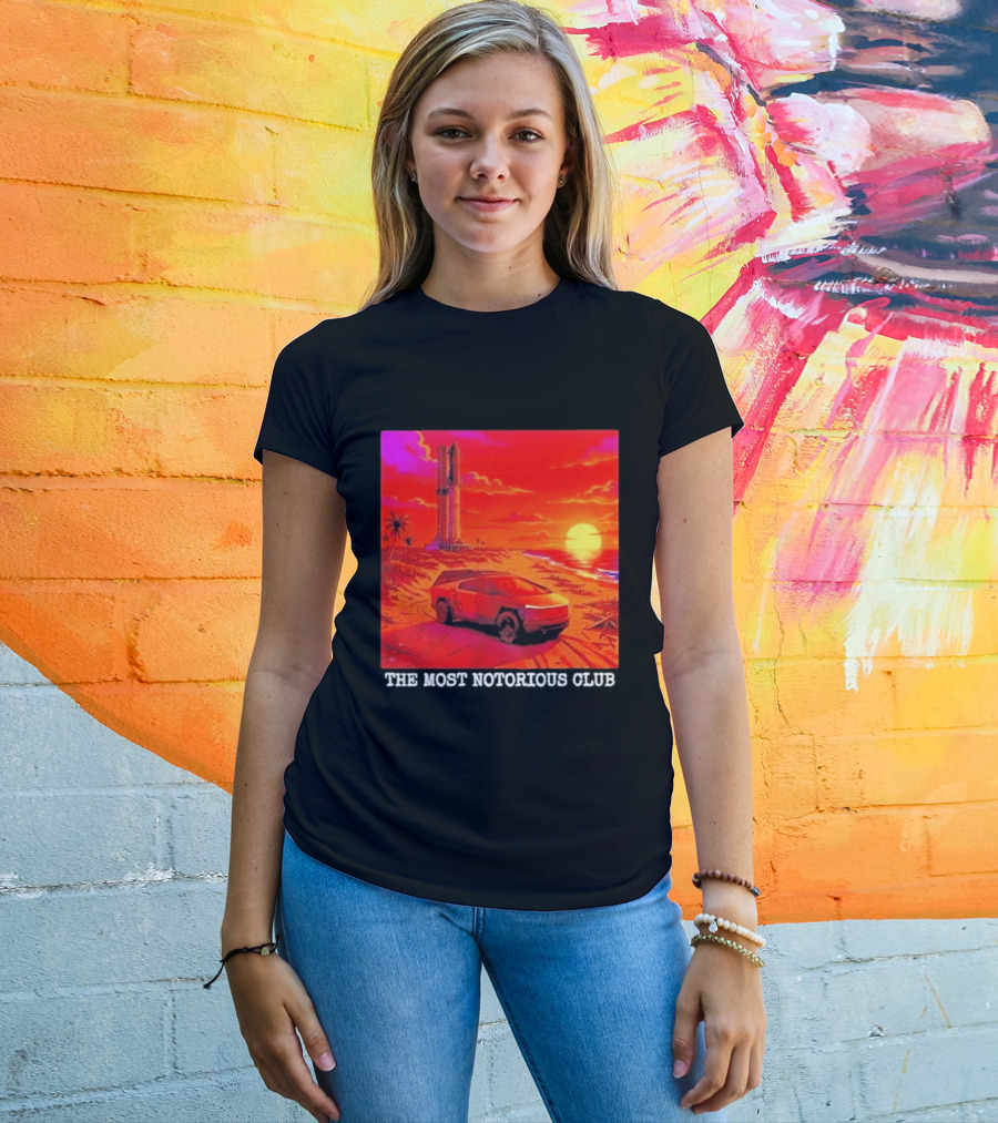 Tesla Cybertruck Sunset Beach Tower The Most Notorious Club T-Shirt