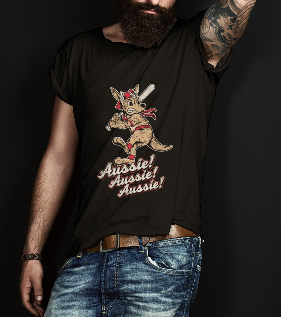 Aussie Aussie Aussie Kangaroo Baseball Player Iconic Sports Pose T-Shirt