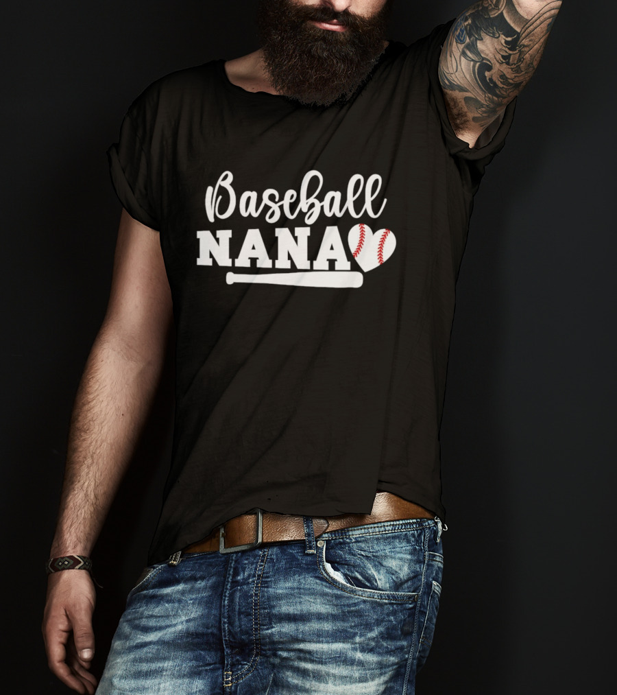 Baseball Nana Heart Ball Bat Love Family Sports Game Day T-Shirt