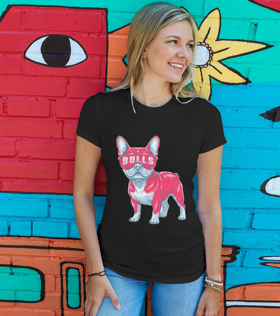 Chicago Bulls French Bulldog Wearing Bulls Glasses T-Shirt