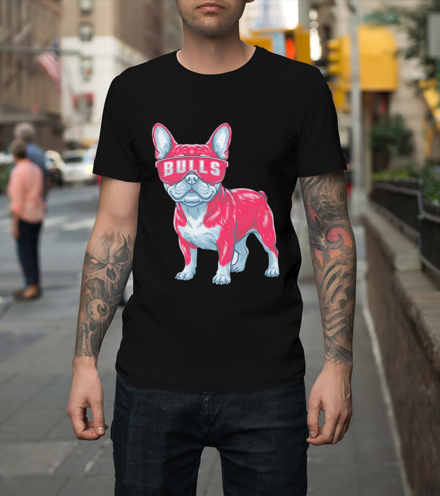 Chicago Bulls French Bulldog Wearing Bulls Glasses T-Shirt