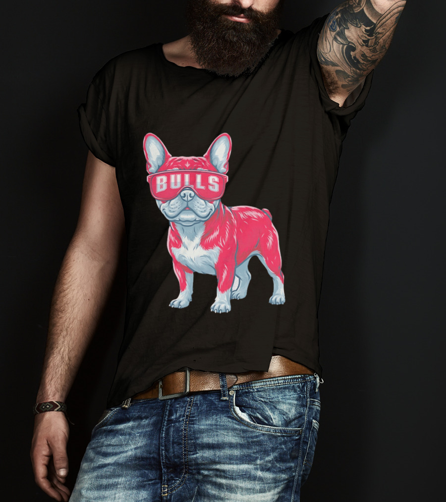 Chicago Bulls French Bulldog Wearing Bulls Glasses T-Shirt