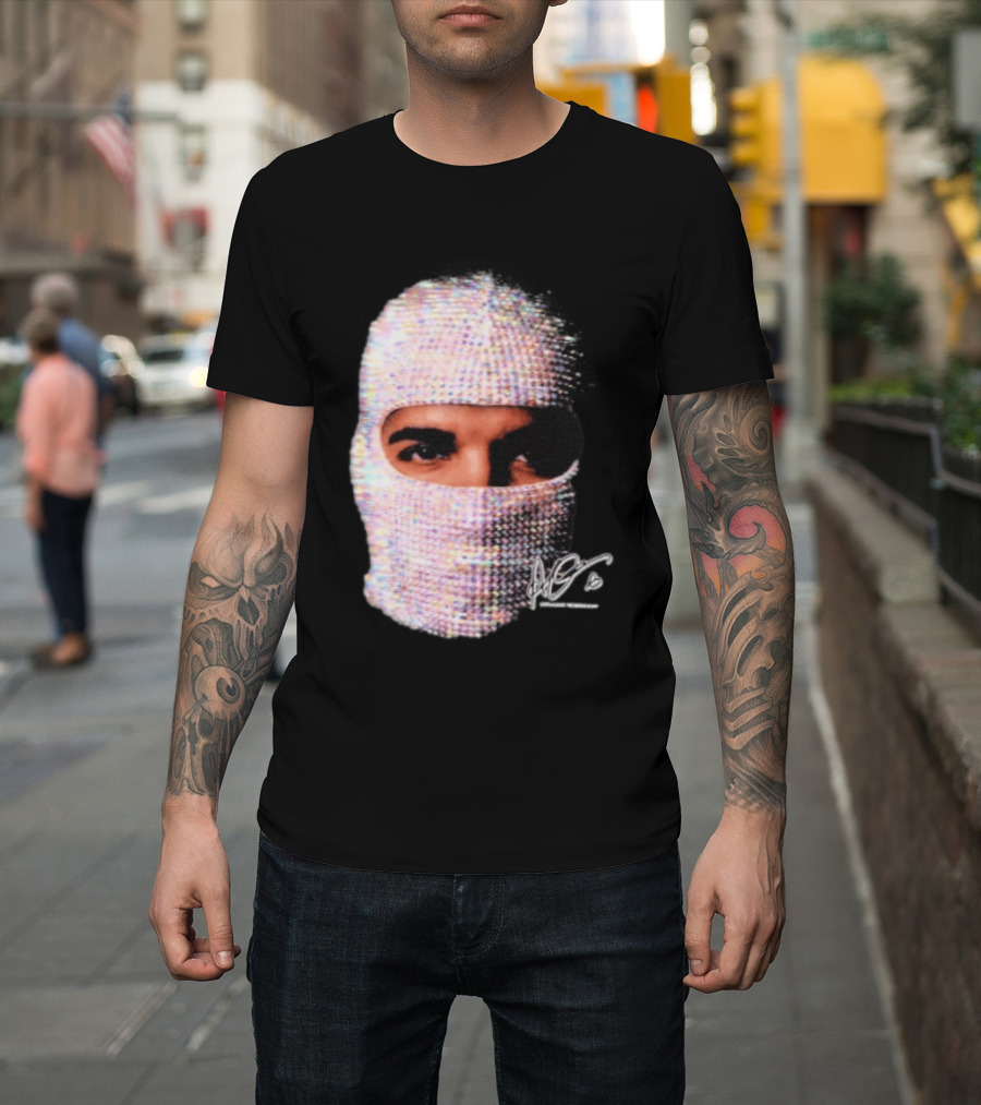 Drake Iceman Mask Jewel Encrusted Balaclava T-Shirt