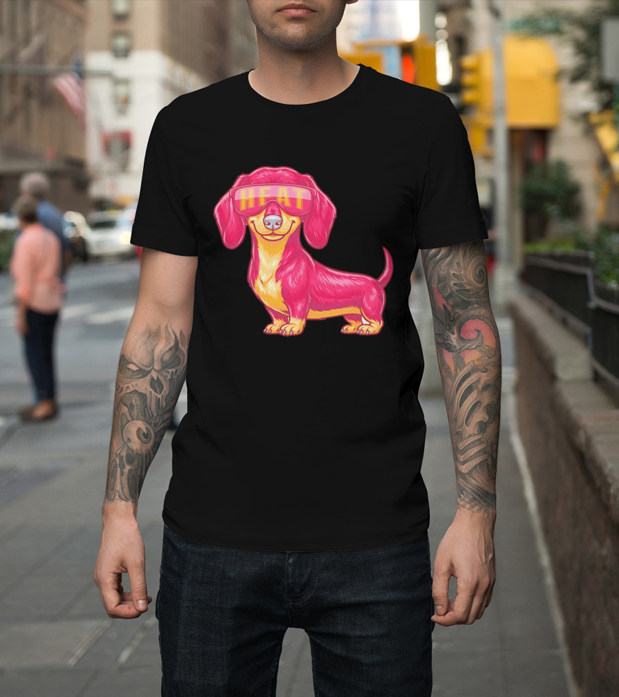 HEAT Sunglasses Dachshund Cartoon T-Shirt