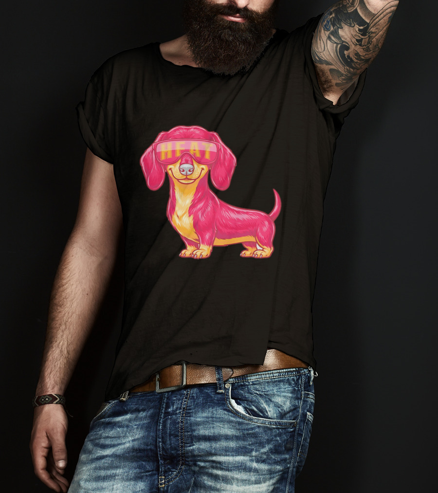 HEAT Sunglasses Dachshund Cartoon T-Shirt