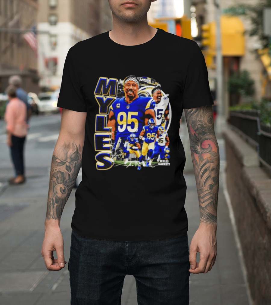 Myles Garrett Los Angeles Rams Number 95 Sports Fan Collage T-Shirt