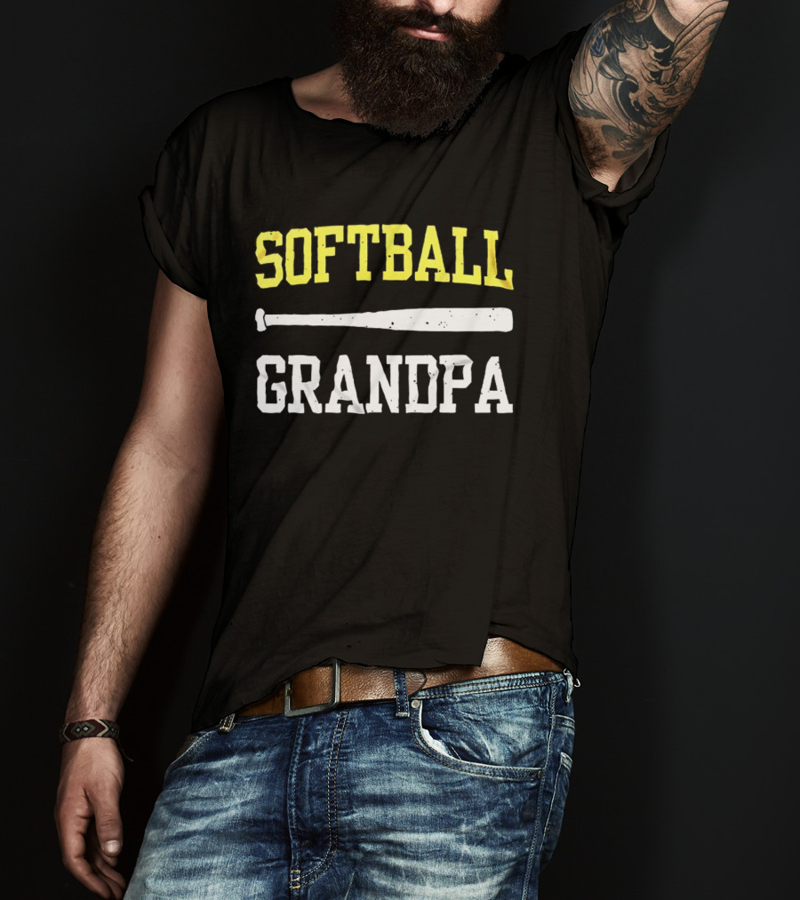Softball Grandpa Proud Grandfather Game Day Crossed Bats T-Shirt