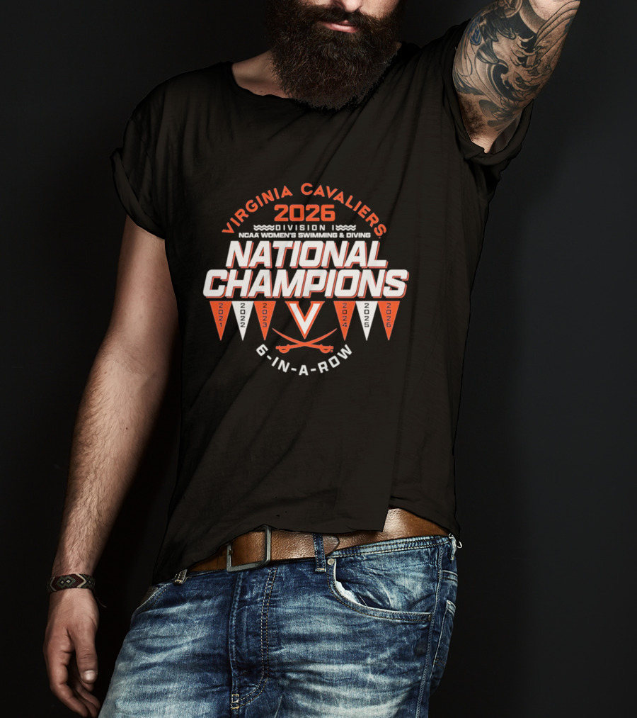 Virginia Cavaliers 2026 NCAA Division I Women's Swimming Diving National Champions 6 In A Row T-Shirt