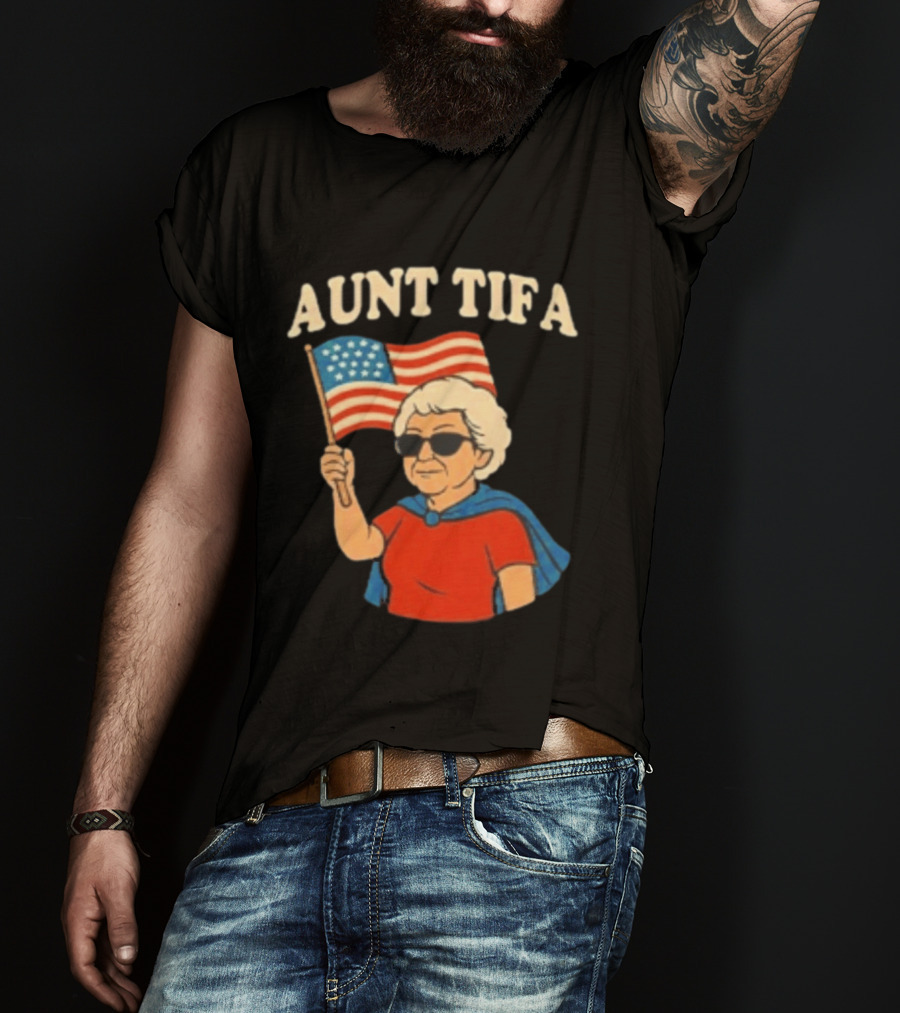 Aunt Tifa USA Flag And Cool Grandma In Sunglasses T-Shirt