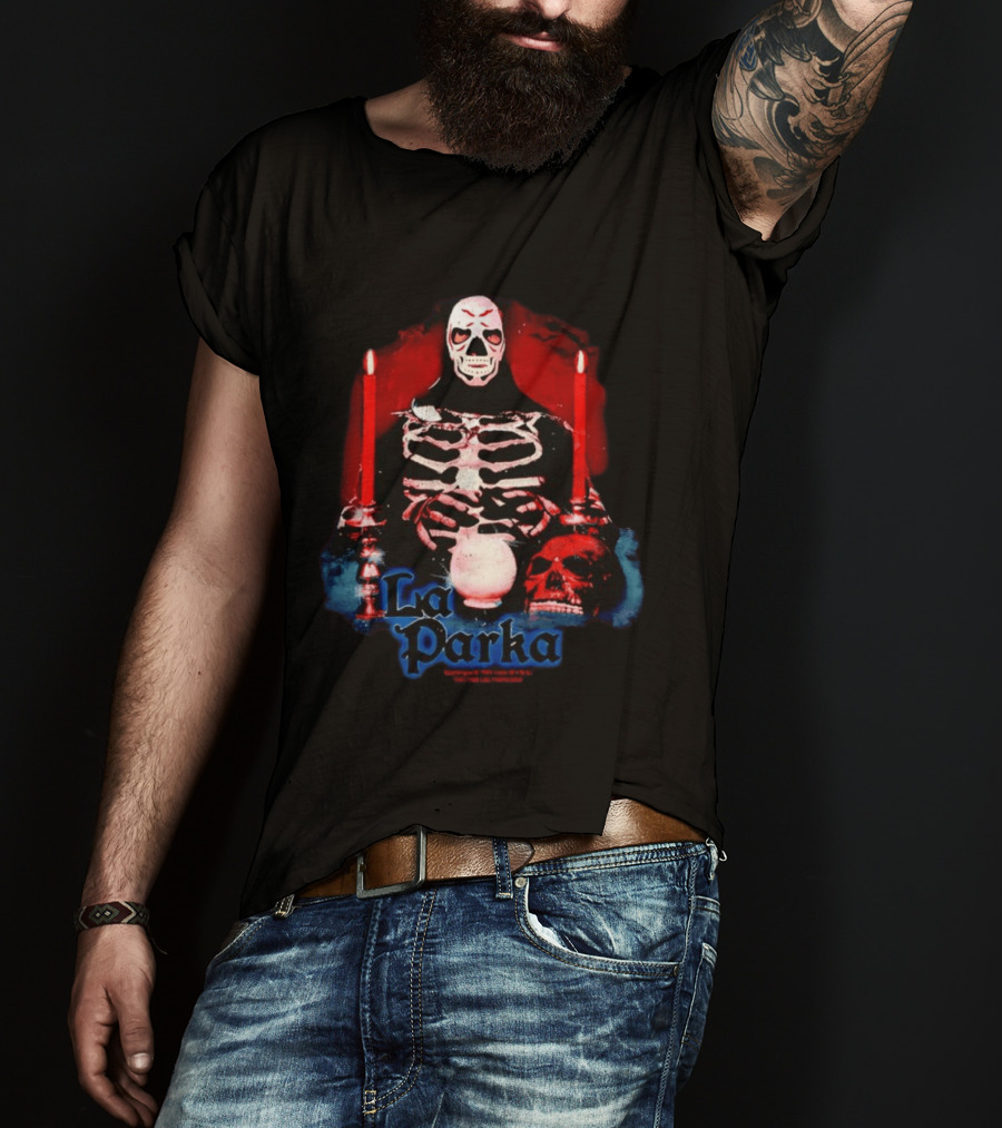 La Parka Lucha Libre Skeleton With Candles And Skull T-Shirt