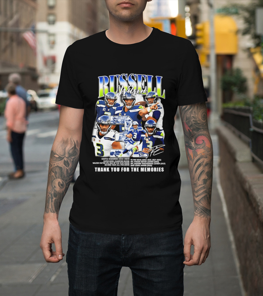 Seattle Seahawks Russell Wilson Number 3 Thank You For The Memories T-Shirt