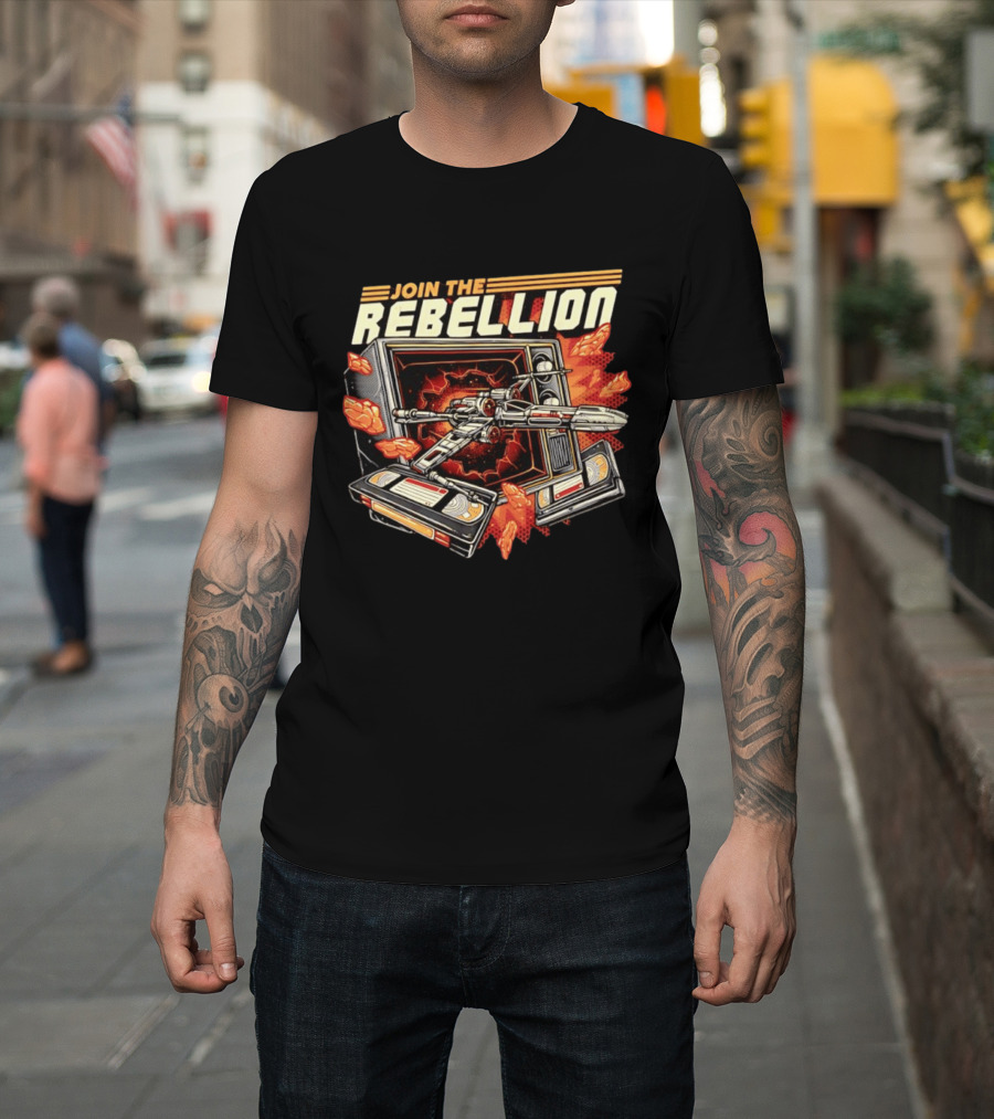 Join The Rebellion X Wing Starfighter Star Wars Retro TV Explosion T-Shirt