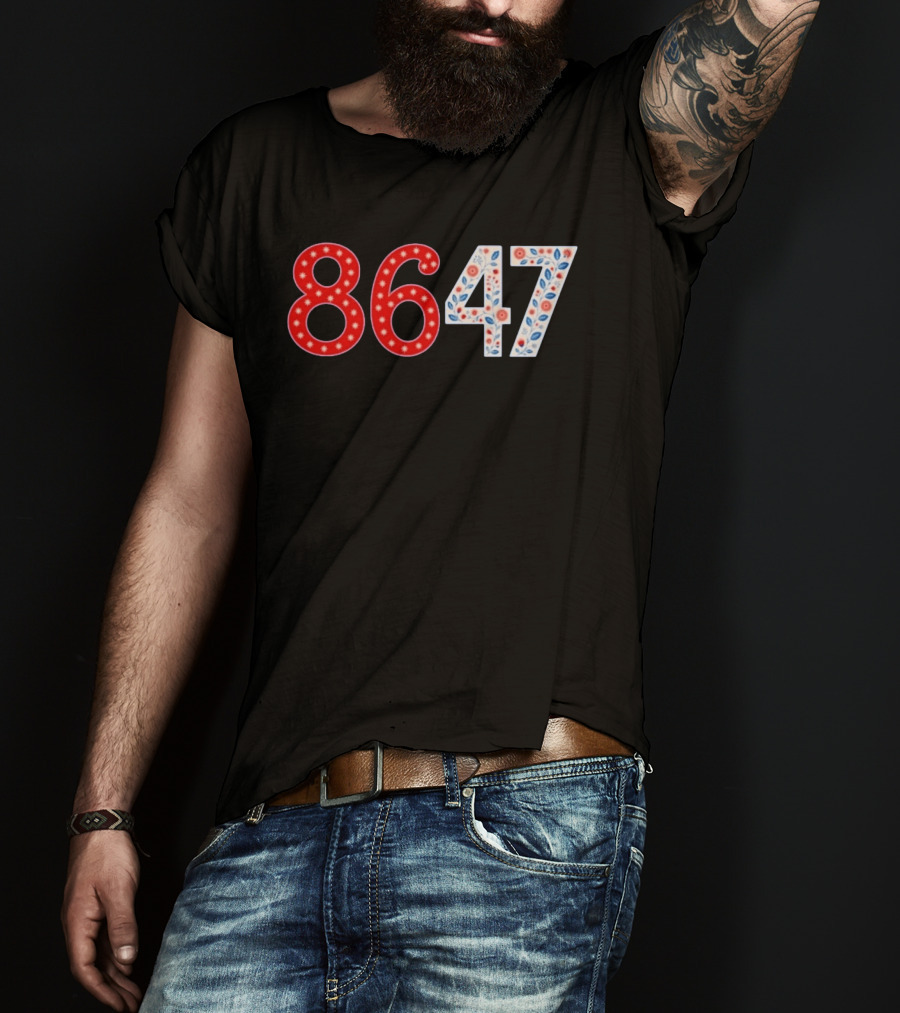 8647 Number Red And Blue Floral Stars T-Shirt