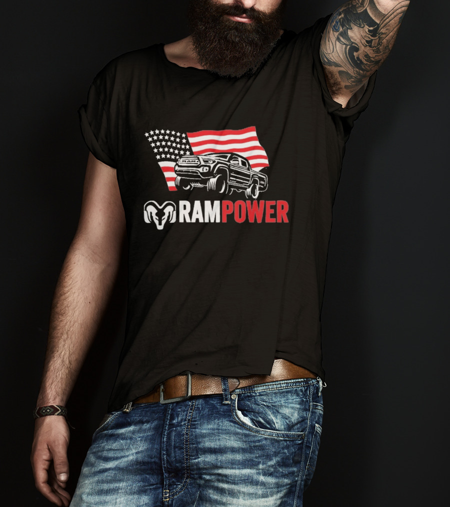 RAMPOWER American Flag Truck And Ram Head T-Shirt