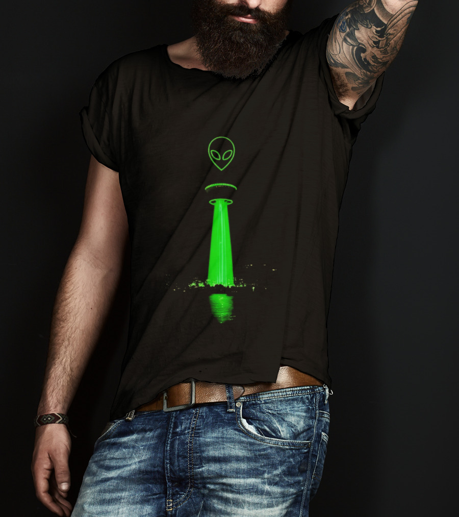 Victor Wamby Alien Spaceship Calgary Tower Abduction UFO Green Glow T-Shirt