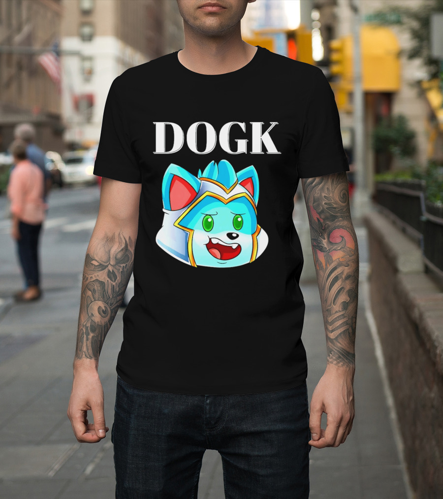 DOGK Cute Cartoon Character Blue Dog Head T-Shirt