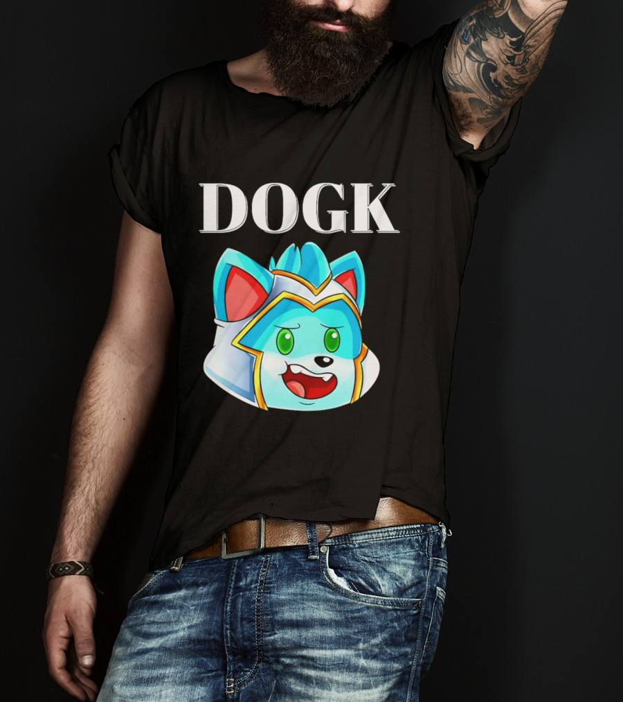 DOGK Cute Cartoon Character Blue Dog Head T-Shirt