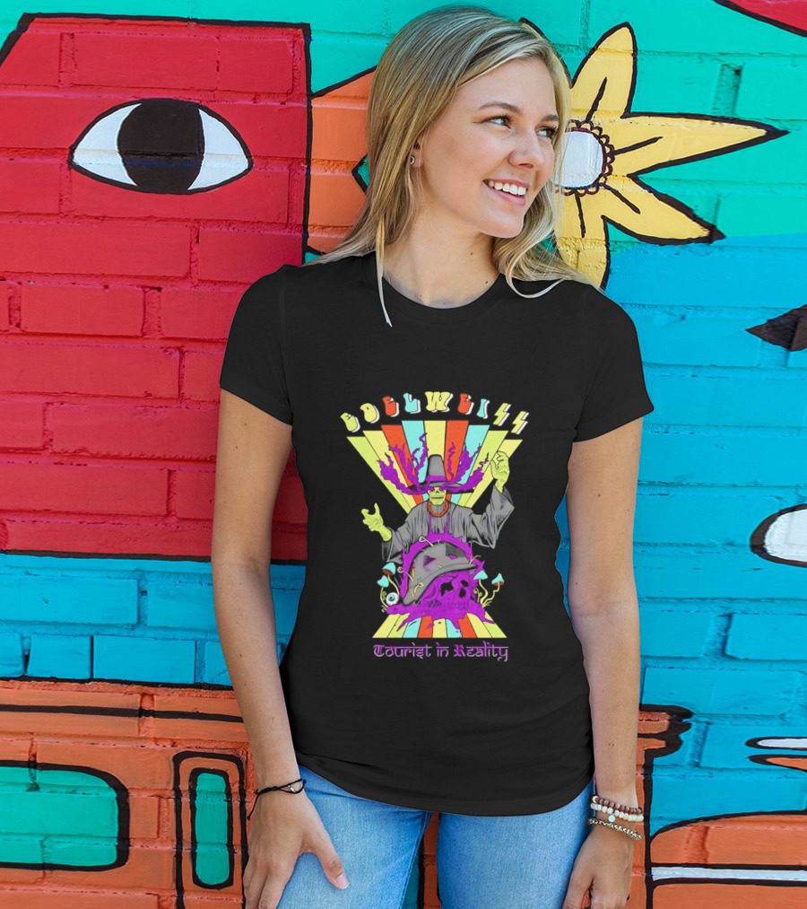 Edelweiss Skeleton Warlock Psychedelic Rainbow Tourist In Reality T-Shirt