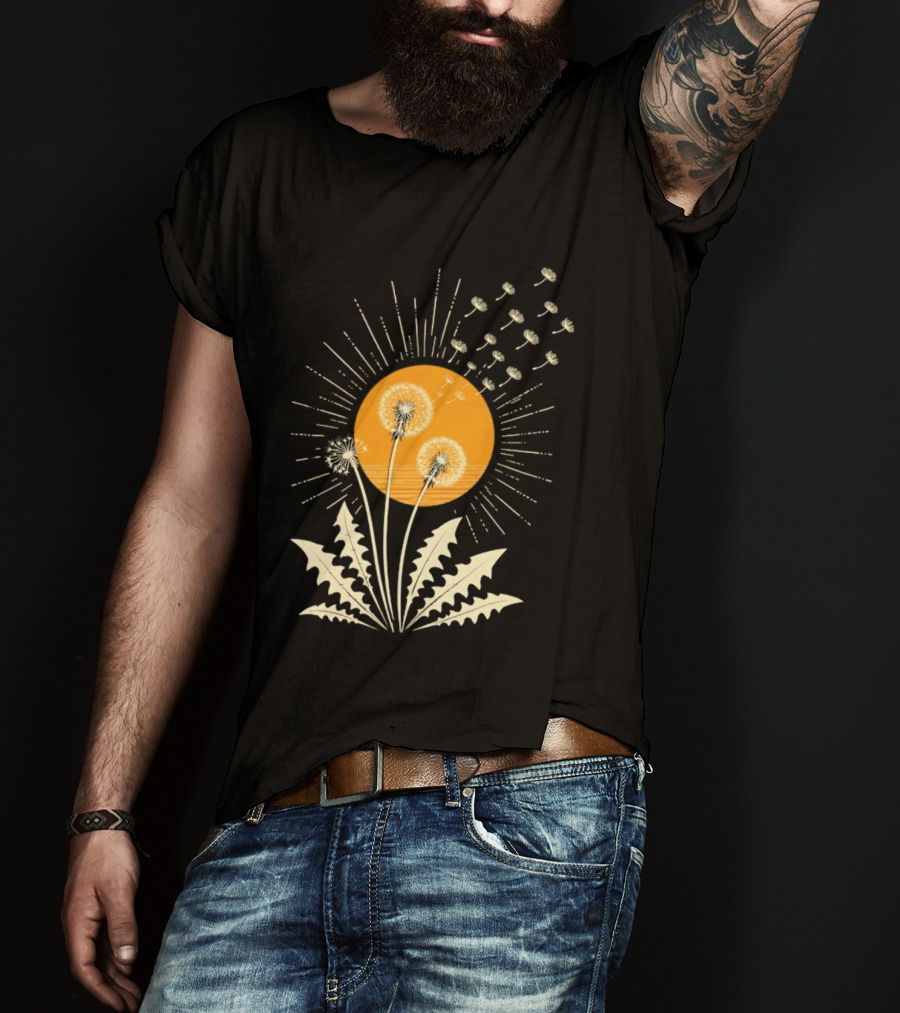 Golden Sunlight Dandelion Seeds Flying Nature Burst T-Shirt