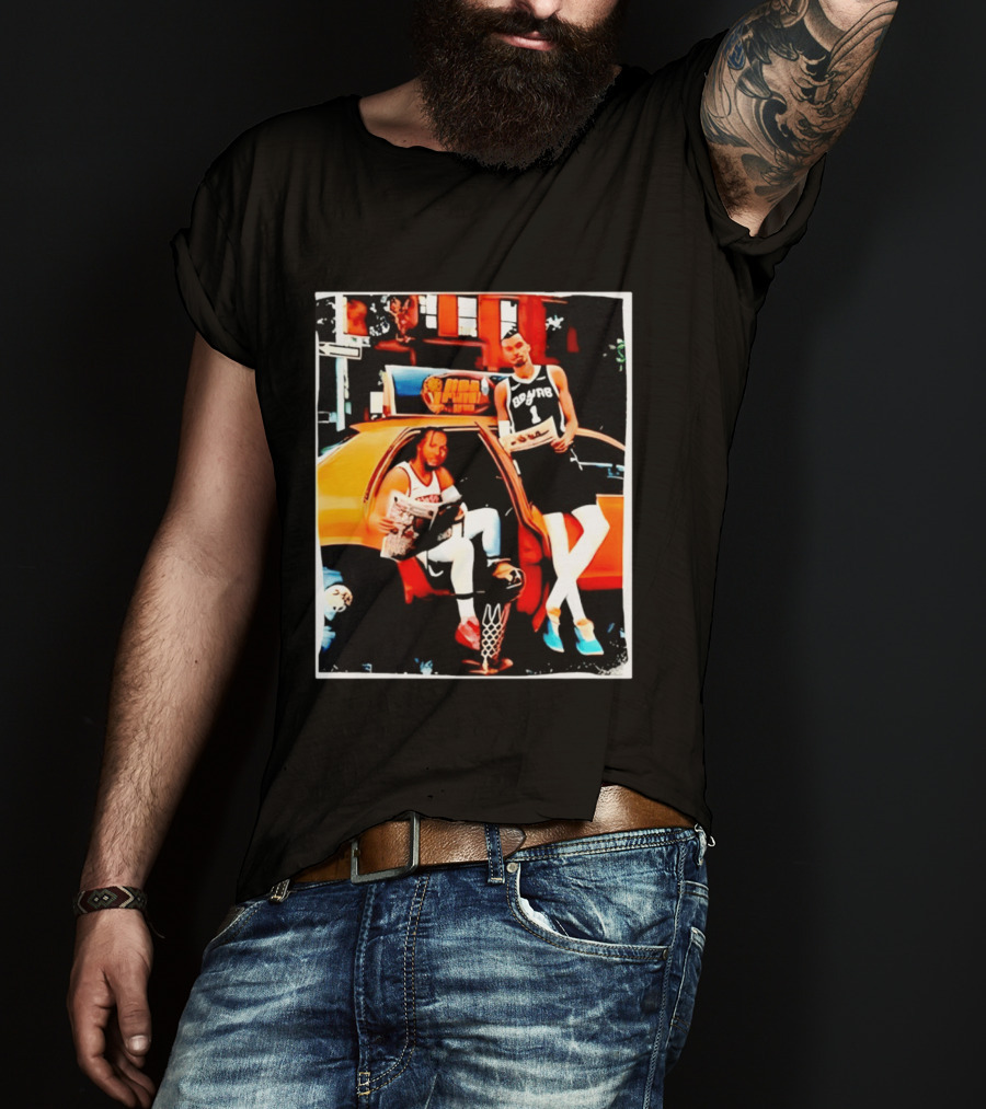 NBA Hoopers Jalen Brunson Victor Wembanyama Spurs Knicks Crossover Comic Style Street Scene T-Shirt
