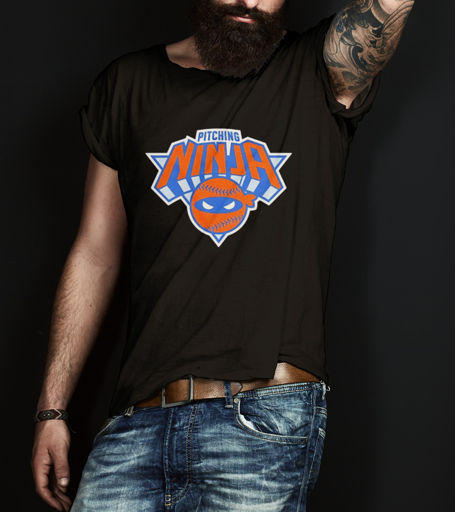 Pitching Ninja New York Knicks Baseball T-Shirt