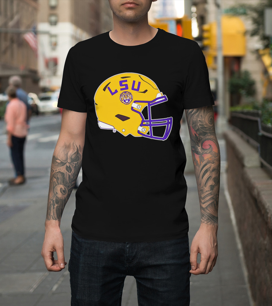 LSU Tigers Football Helmet Yellow Purple Team T-Shirt