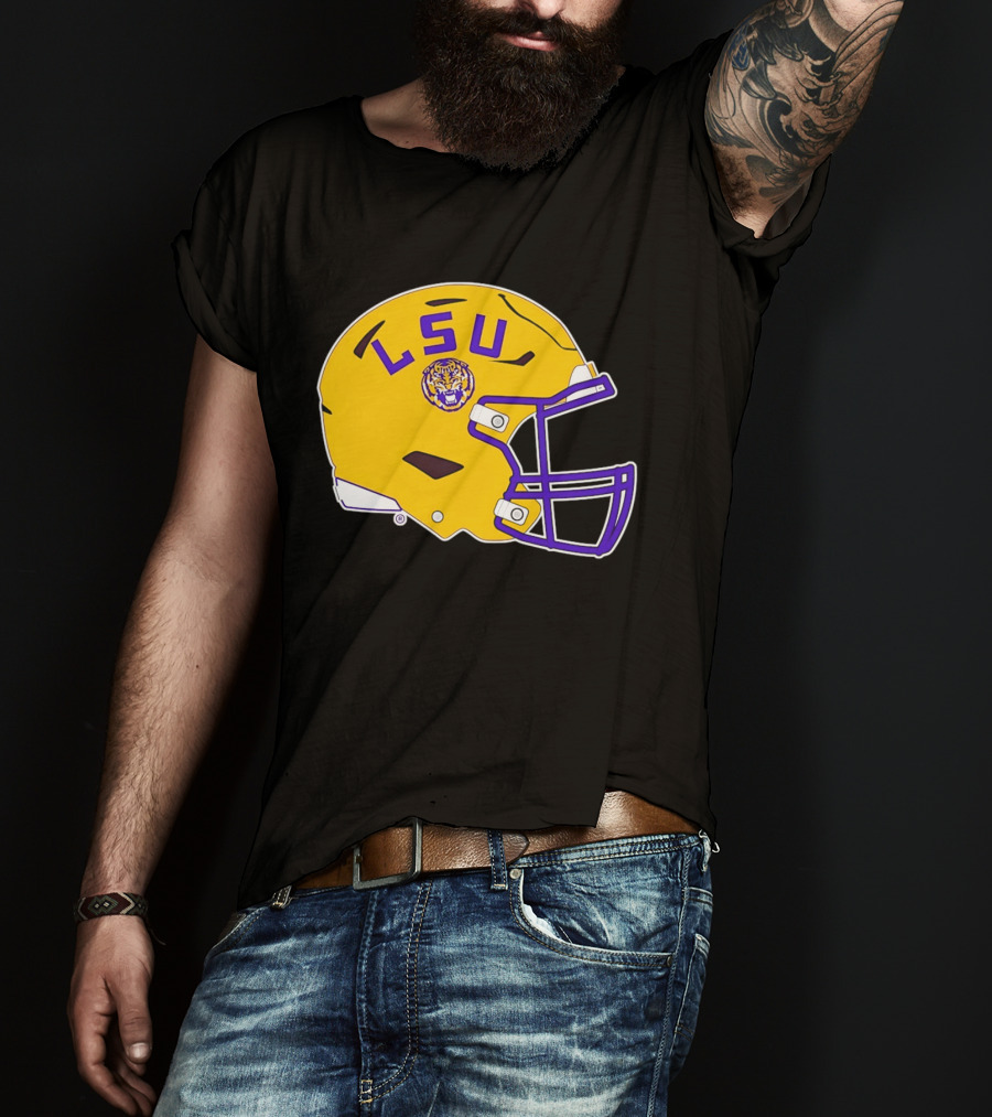 LSU Tigers Football Helmet Yellow Purple Team T-Shirt