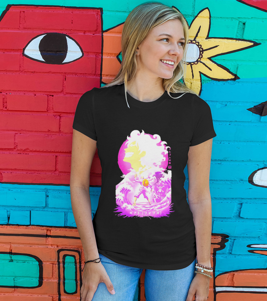 Monkey D. Luffy Gear 5 Gomu Gomu No Mi Waves One Piece Pink Aesthetic T-Shirt