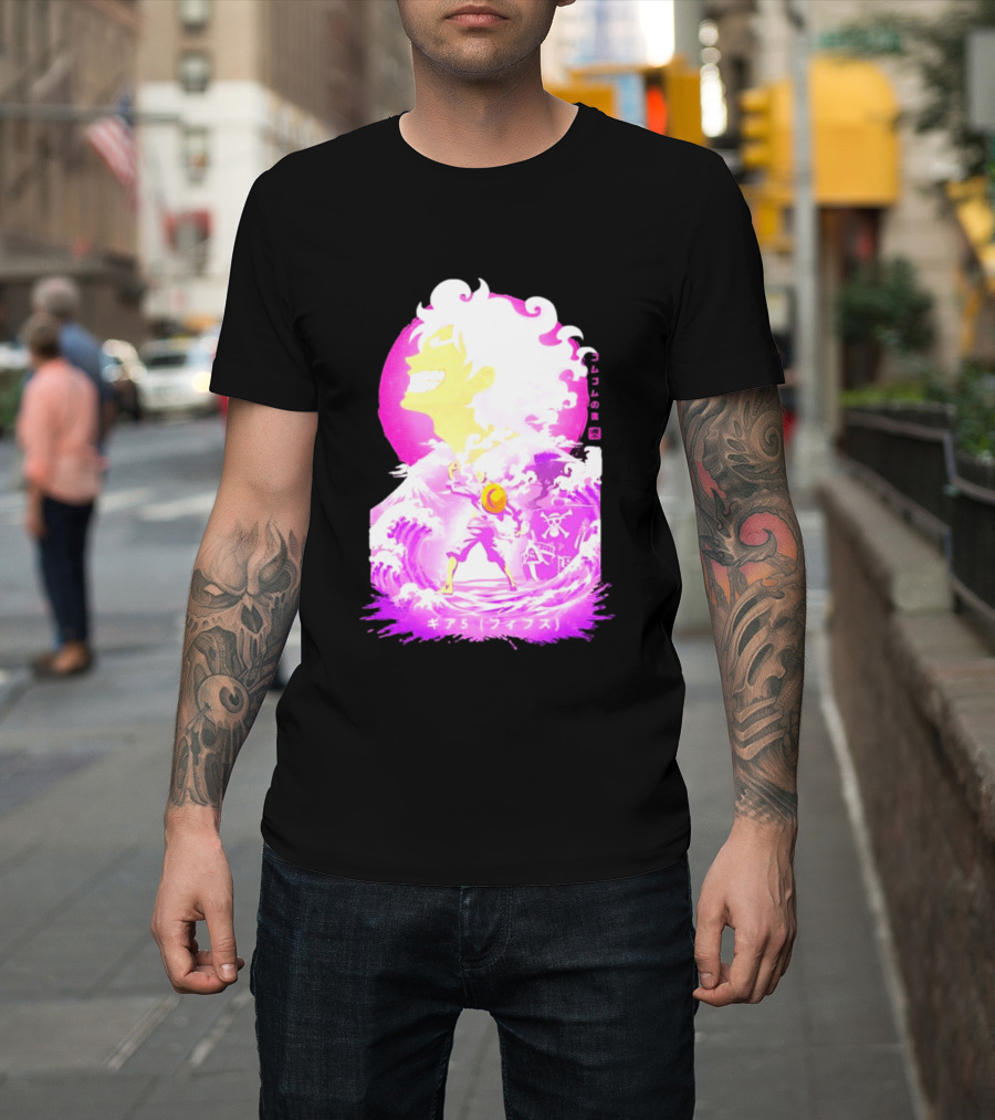Monkey D. Luffy Gear 5 Gomu Gomu No Mi Waves One Piece Pink Aesthetic T-Shirt