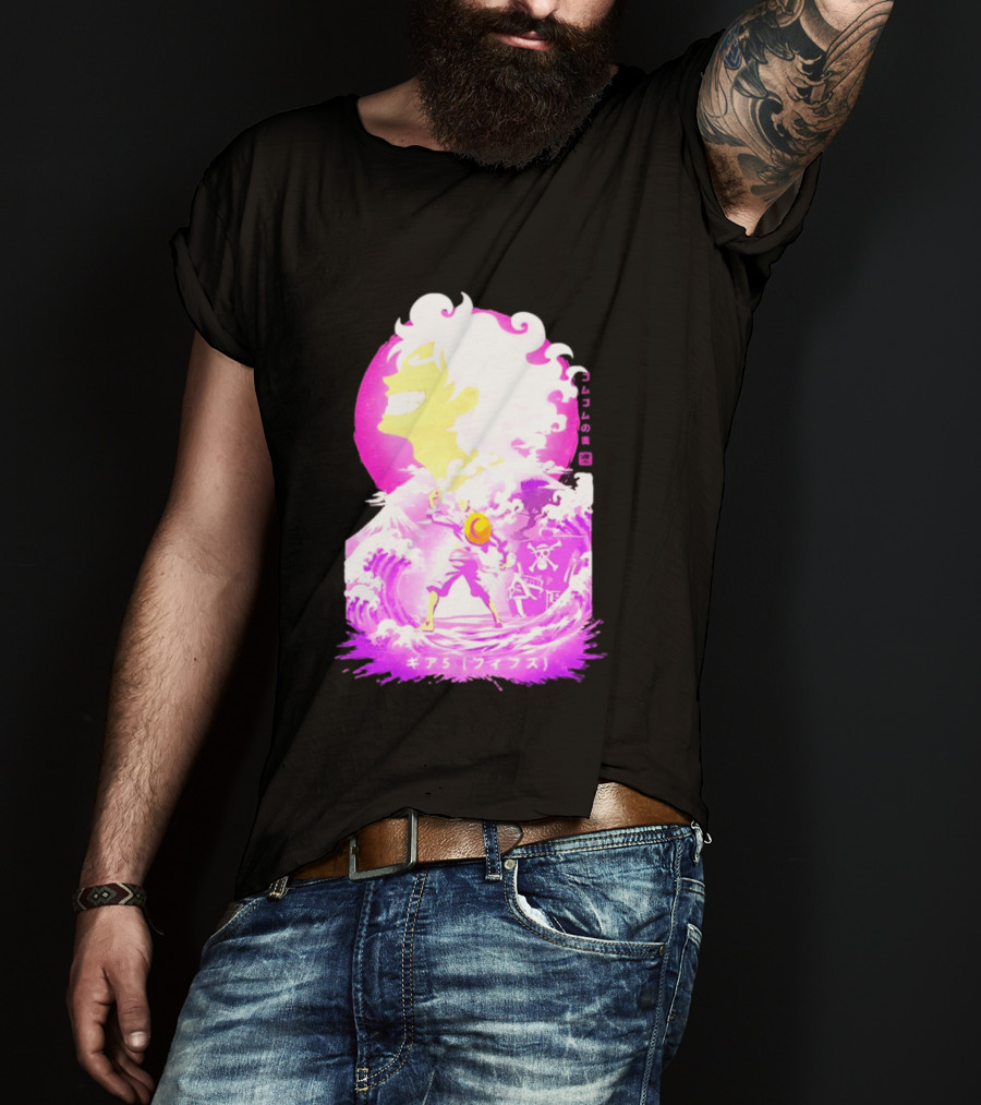 Monkey D. Luffy Gear 5 Gomu Gomu No Mi Waves One Piece Pink Aesthetic T-Shirt