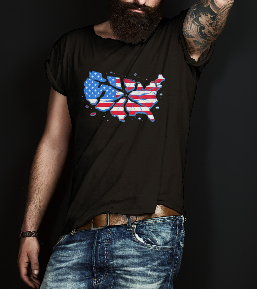 United States Of America Fractured Map Stars And Stripes T-Shirt