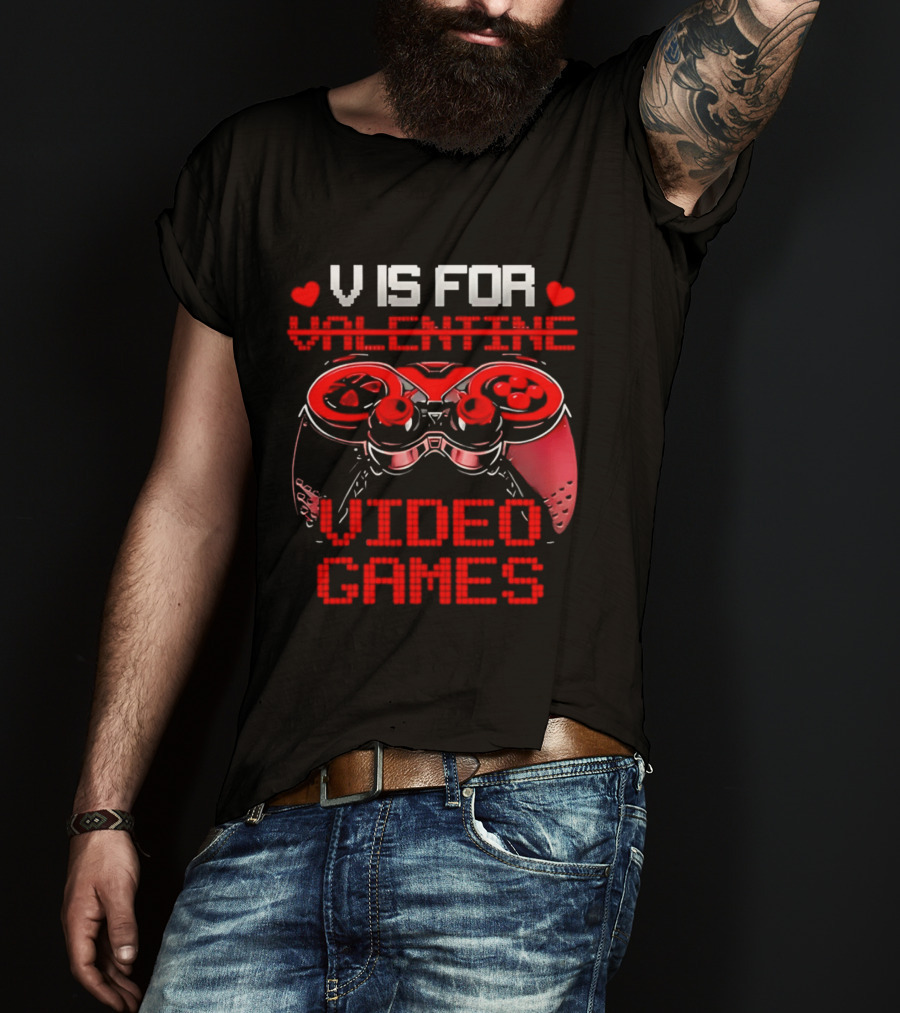 V Is For Valentine Video Games Controller Hearts T-Shirt