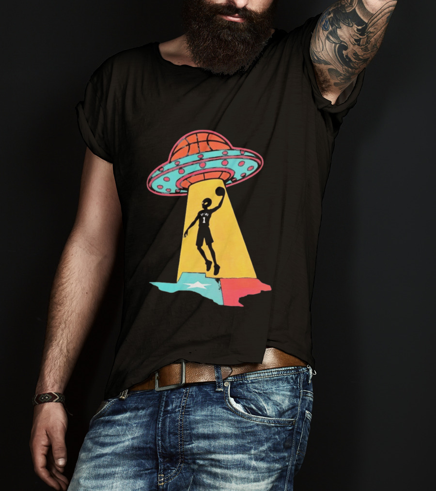 Victor Wembanyama San Antonio Spurs UFO Abduction Texas Flag Basketball T-Shirt