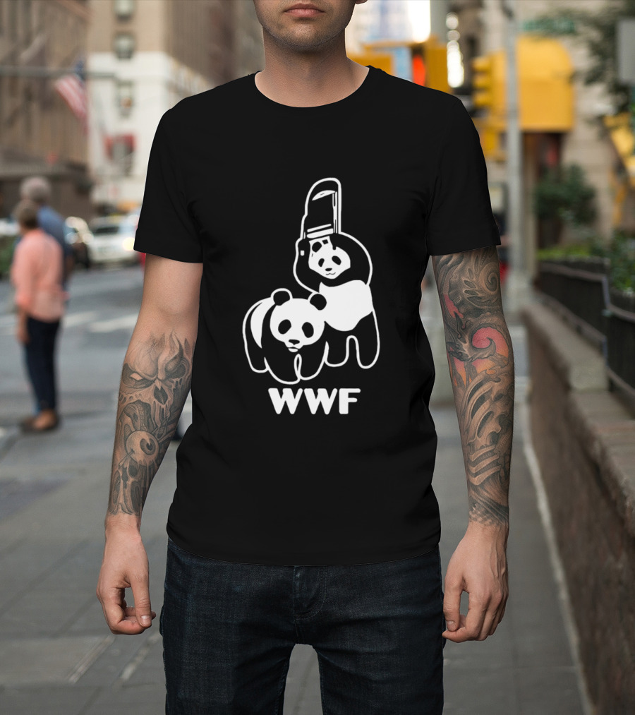 WWF Panda Chainsaw Wildlife Conservation Activist Black T-Shirt