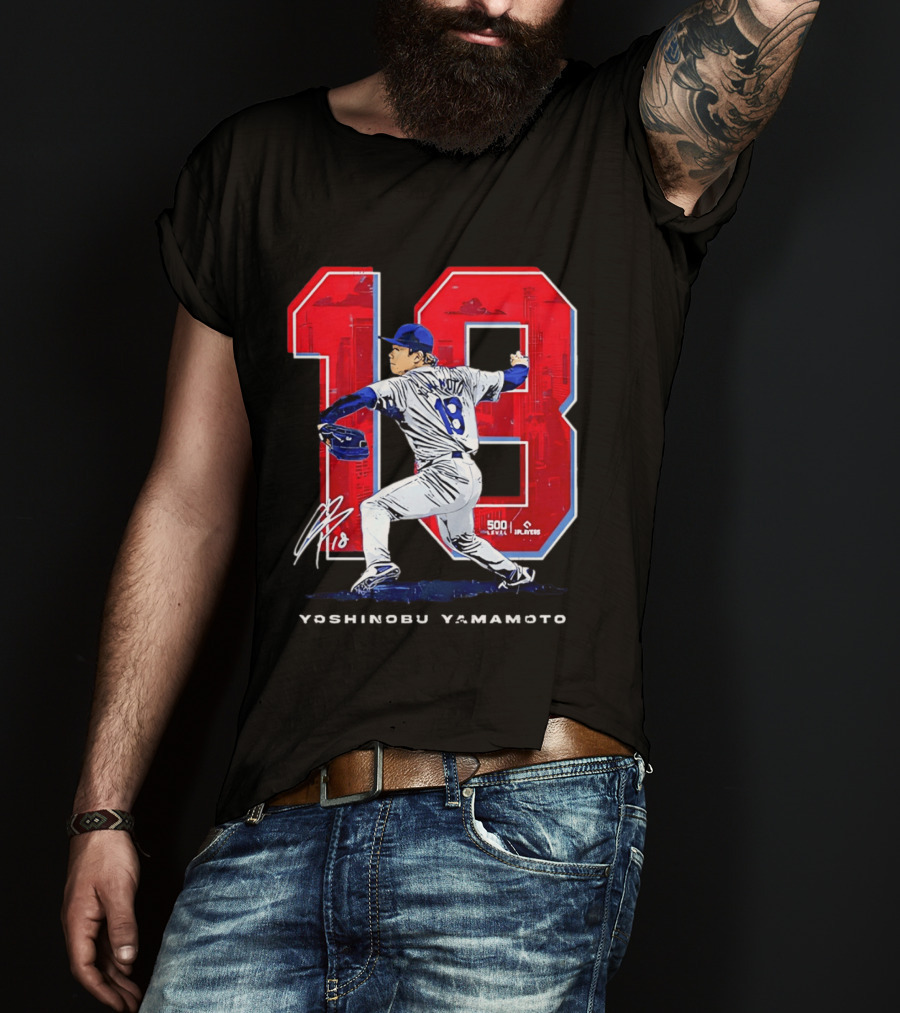Yoshinobu Yamamoto 18 Los Angeles Dodgers Signature Japanese Pitcher T-Shirt