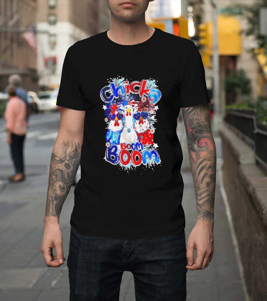 Chicka Boom Boom Patriotic Chickens With Headbands And Peace Signs T-Shirt