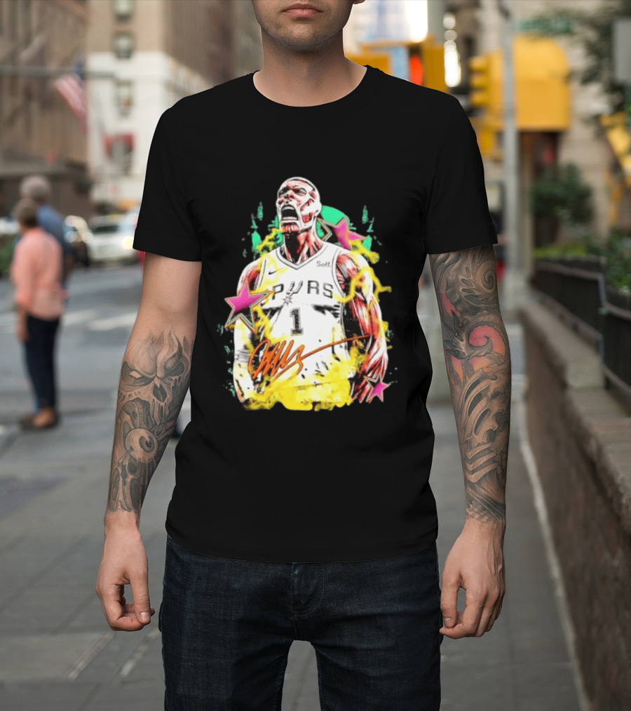 Victor Wembanyama San Antonio Spurs Attack On Titan Colossal Titan Spurs 1 Self Signature T-Shirt