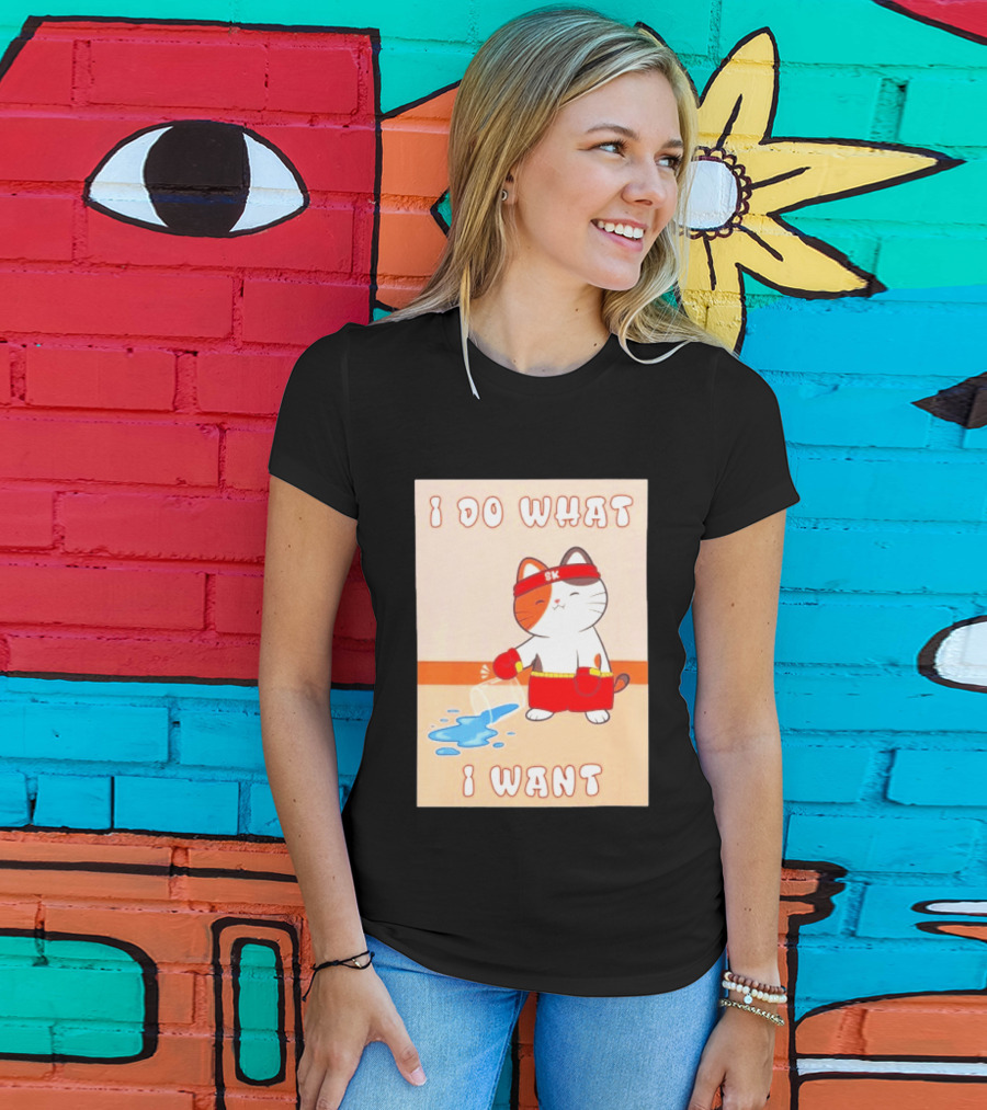I Do What I Want Boxing Cat Spilled Water Red Gloves T-Shirt