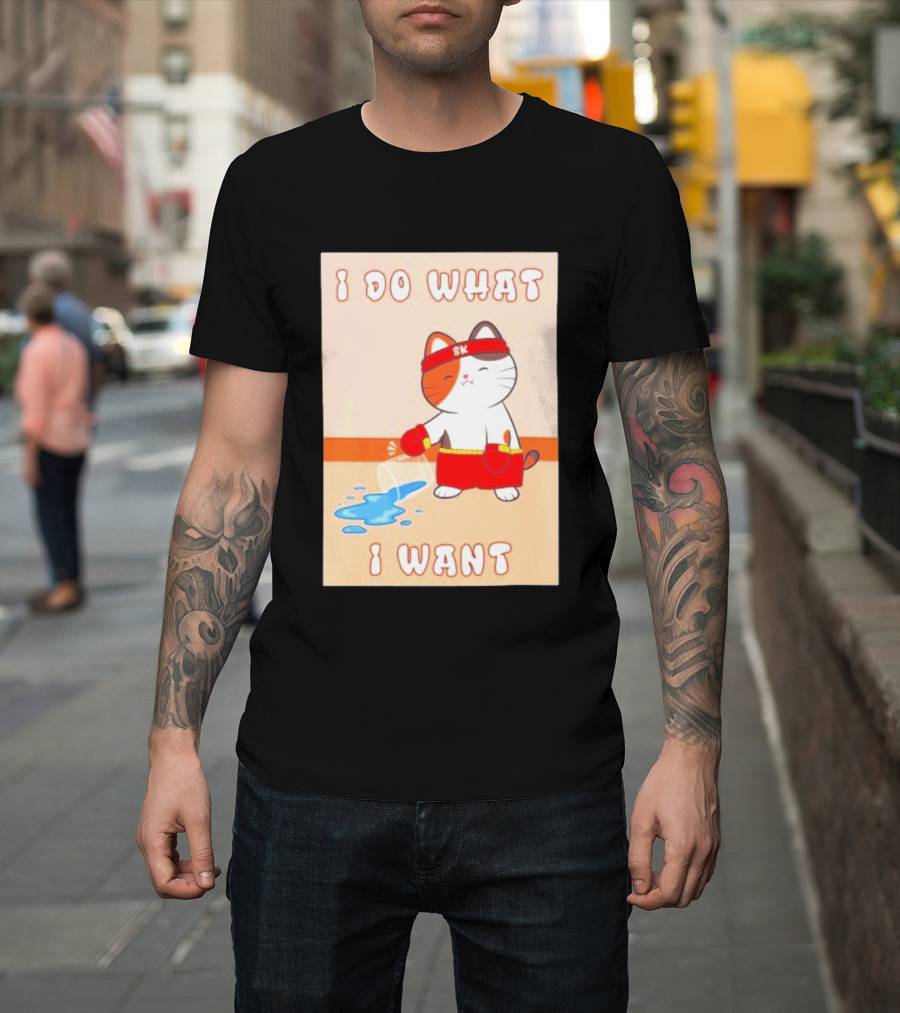 I Do What I Want Boxing Cat Spilled Water Red Gloves T-Shirt