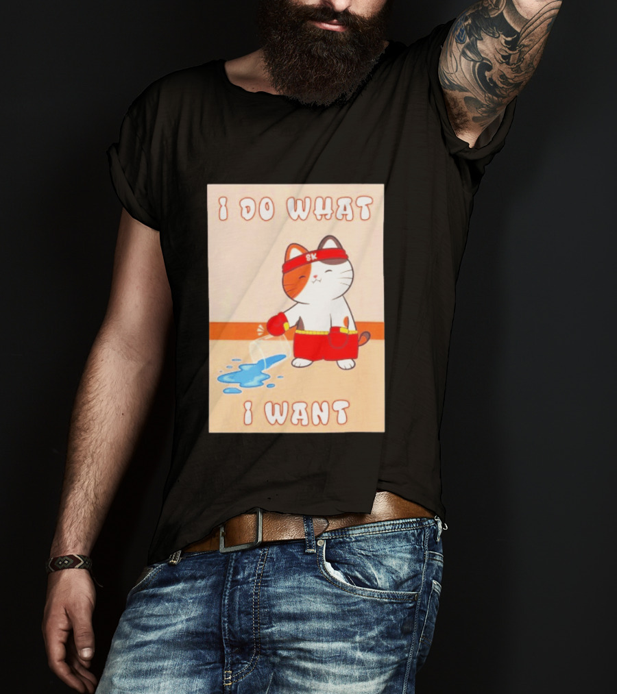 I Do What I Want Boxing Cat Spilled Water Red Gloves T-Shirt