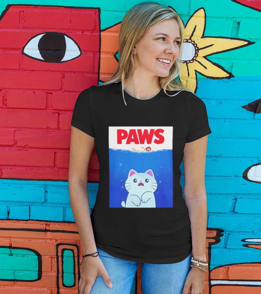 Paws Cat Parody Movie Jaws T-Shirt